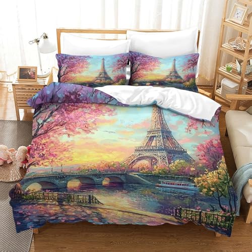 Parure de lit Tour Eiffel 3D en microfibre premium de luxe