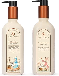 Baby Forest Nikhrae Kesh Baby Shampoo & Sampoorna Snan Body Wash Combo | 200ml Each | With Brahmi, Hibiscus & Red Sandalwood | Ayurvedic, Tear-Free, Paraben-Free, Derma Safe Baby Bath Essentials