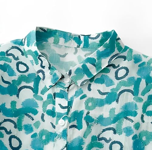 Image of Gufrina Women's Abstract Printed Button Down Shirt with Mandarin Collar and Above Elbow Sleeve Relaxed Fit Top