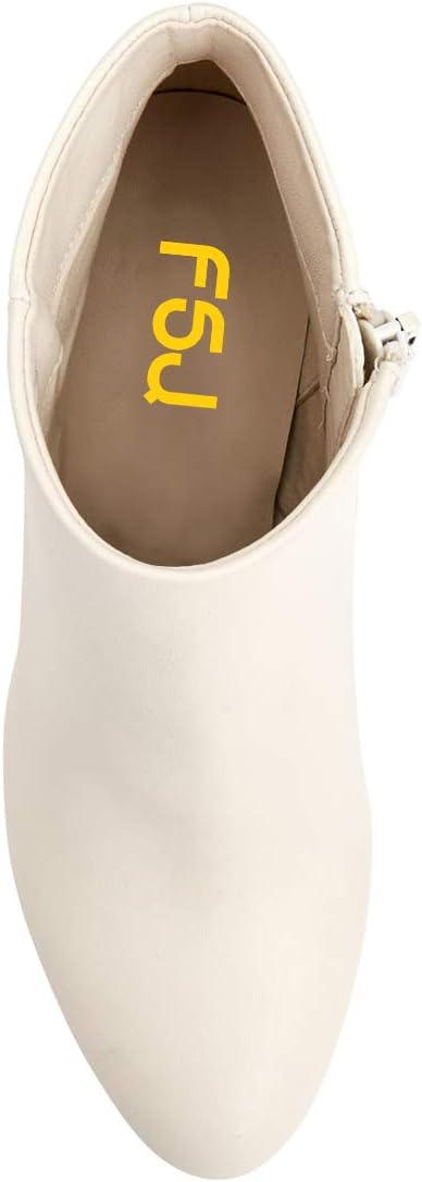 FSJ Women Comfort Round Toe Ankle Boots with Platform Side Zipper Classic Solid Color Chunky Heel Ankle Wrap Booties Fall Winter Shoes Size 4-15 US
