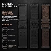 Tefeca Dual Series Armband für Apple watch/Apple Watch Ultra, Uhrarmband/Ersatzarmband Kompatibel mit Apple Watch（Retro Dunkelbraunes Leder mit Schwarzen Adaptern,Ultra breit 49/45/44/42mm – Ansicht 5