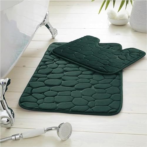 GC GAVENO CAVAILIA Memory Foam Bath Mat For Bathroom 2 Piece | Highly Water Absorbent Quick Dry Toilet Rugs | Waterproof Back Anti Slip Bathroom Mat | Green