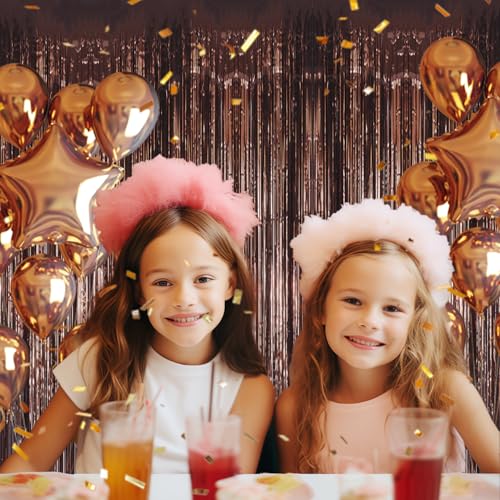 Image of DECOCKRAT 3 Pack Foil Fringe Backdrop - Brown Shiny Tinsel Curtains for Party Decoration /Photo Booth Props - 3.3x8.2 FT Metallic Foil Backdrop for Birthday, Wedding, Graduation, Christmas.