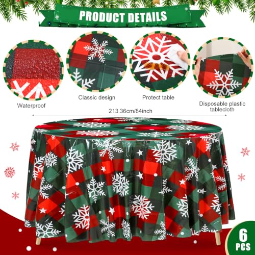 Image of Ganeen 6 Pcs Christmas Buffalo Plaid Snowflake Decoration Red Green Snowflake Winter Plastic Tablecloth Winter Party Wonderland Decorations Xmas Table Cover for Christmas Holiday Birthday Party Supply