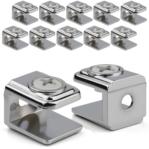 TXXATX 12 Pièces Support Etagere Verre Réglable Pince a Verre Pince Support en Alliage de Zinc Pinces pour Étagère pour Panneau de 5-10 mm Plaques...