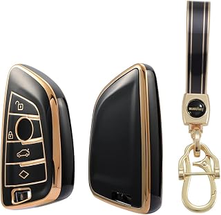 Keyzone TPU car Key Cover Compatible for BMW X1, X3, X6, X5, 5 Series, 6 Series, 7 Series 4 Button Smart Key (Type2) (Gold... Price In India