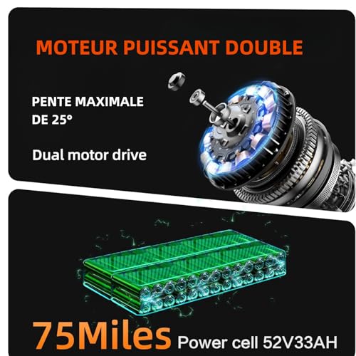 CHEEVALRY-Trottinette-Electrique-pour-Adultes-Electrique-Double-Moteurs-11-Pouces-Pneus-Hors-Route-60V-38Ah-Batterie-au-Lithium-Lithium-Autonomie-de-120-km-Capacite-de-Charge-200-kg CHEEVALRY Trottinette Électrique Double Moteur 11 Pouces – Tout-Terrain, Autonomie et Puissance – Image 4
