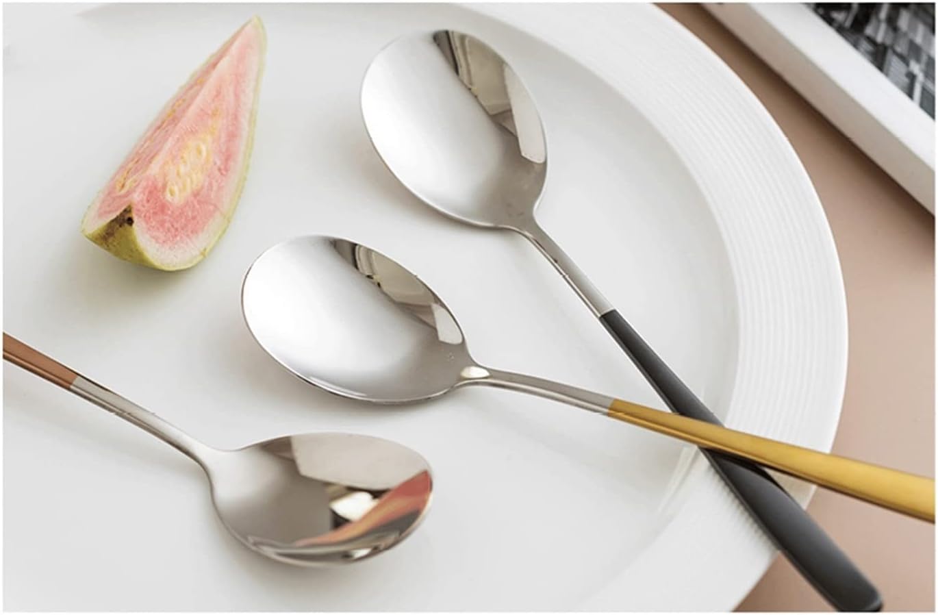 Stainless Steel Soup Spoon Beautiful Long Handle Household Spoon Dessert Soup Spoon Tableware Spoon Optional Tricolor Ice Cream Spoon (Gold)