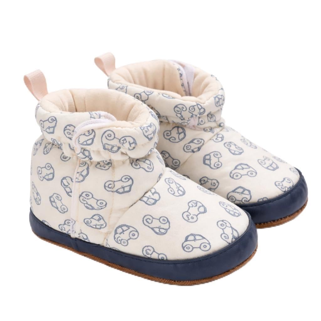Baby Booties with Car Print, Cream and Blue, Soft Padded, Non-Slip Sole, Infant Footwear-image-41