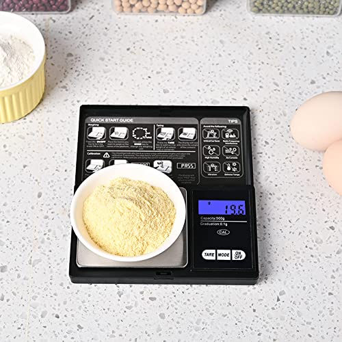 Báscula de bolsillo de 0,01 g a 500 g, báscula digital portátil de cocina, mini báscula digital de alta precisión para oro, joyas, alimentos, hierbas y café con pantalla LCD retroiluminada