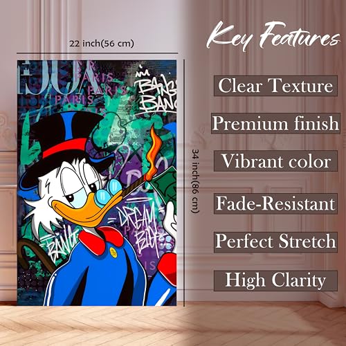 Image of PAINTINGMANTRA Money & Success Pop Art Canvas Print, Street Style Millionaire Duck Cash, Modern Urban Decor for Office & Man Cave, Canvas print Ready to Hang - 56x86 cm