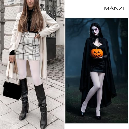 Image of MANZI Women's Solid Color Semi Opaque Footed Tights Soft Stretch Pantyhose