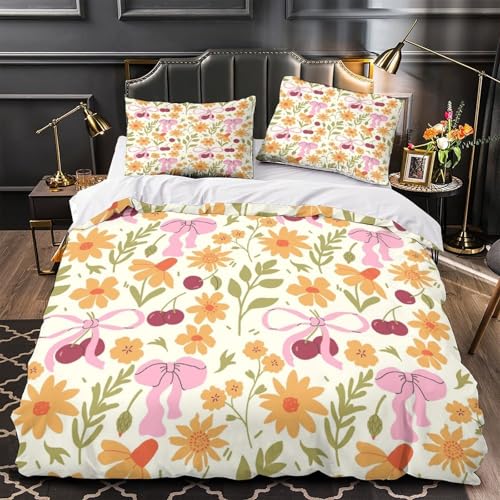Housse de couette fleurs champêtres anti-plis lit super king