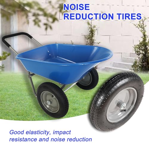 Dual Wheel Wheelbarrow, Heavy Duty Garden Cart, 300 lbs Capacity Utility Cart with Two 15 inches Pneumatic Tires for Outdoor Lawn Yard Farm Ranch (Blue)