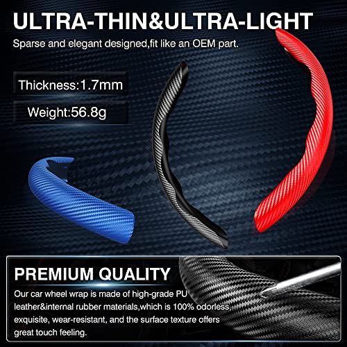 Image of Cartist Steering Wheel Cover, Carbon Fiber Steering Wheel Cover, Wheel Cover for Men /Women, Anti-Slip, Durable, Universal for 99% Car (Black+Red)