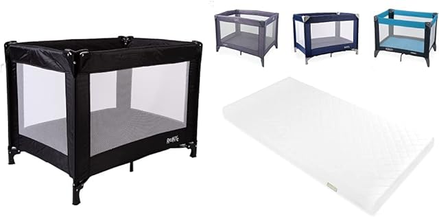 Red Kite Black Sleep Tight Travel Cot & Mother Nurture Classic Foam Travel Cot Mattress, White, 95 x 65 x 7.5cm