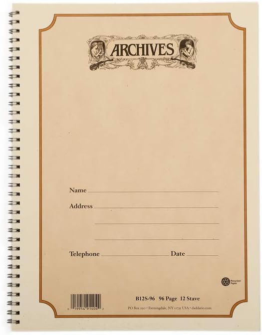 Archives Spiral Bound Manuscript Paper Book, 12 Stave, 96 Pages : Archives: Musical Instruments