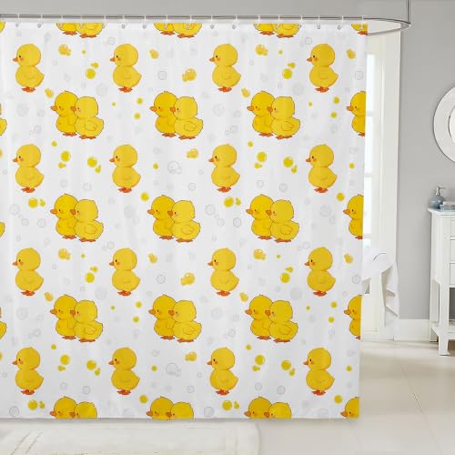 Feelyou Cute Yellow Ducks Bathroom Shower Curtain with Hooks 72"x72"