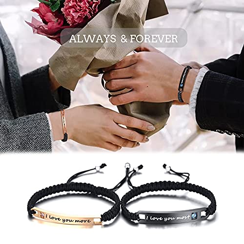 Personalized Matching Bracelets For Couples,Handmade Long Distance Bracelets With Cubic Zirconia,Custom Adjustable Bracelets For Women Men,Valentine's Day Gift For Him And Her #TOP3