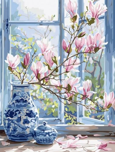 Peinture numéro adulte rebord fenêtre activité détente kit numéros art magnolia 100x130cm