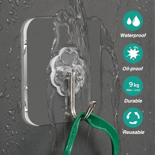 Image of Self Adhesive Heavy Duty Wall Hooks for Hanging Transparent Stainless Steel Waterproof Hooks for Kitchen, Bathroom, Home & Office (Adhesive Wall Hanging Hooks)