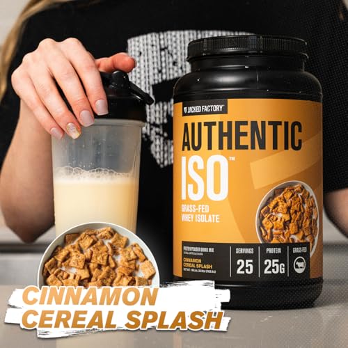 Image of Jacked Factory Authentic ISO Grass Fed Whey Protein Isolate Powder - Low Carb, Non-GMO Muscle Building Protein w /No Fillers, Post Workout Recovery, Cinnamon Cereal Splash - 25 Servings