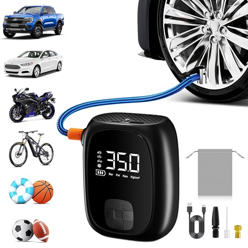 Tire Inflator Portable Air Compressor – Fast Inflation, Auto Shut-Off & LED Display | High-Power Air Pump for Car, Motorcycle & Bike Tires, USB Rechargeable & Compact Design, Gifts for Men