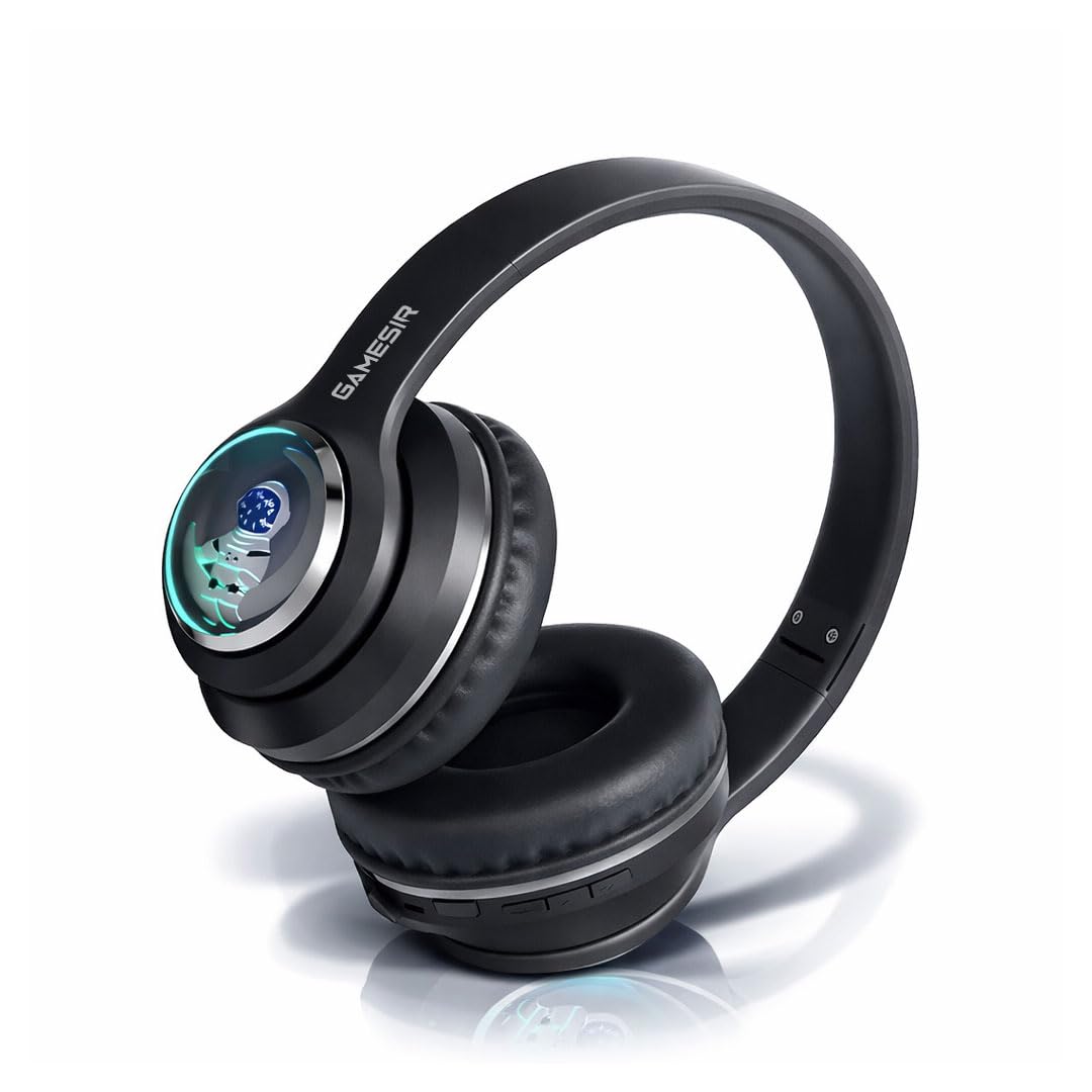 GameSir Astro Junior Wireless Headphones with 40mm Drivers, Deep Bass Stereo Sound, Bluetooth 5.3, Over-Ear Noise Isolation Headset with LED Light, Built-in Mic for PC, Mobile & Laptop (Black)
