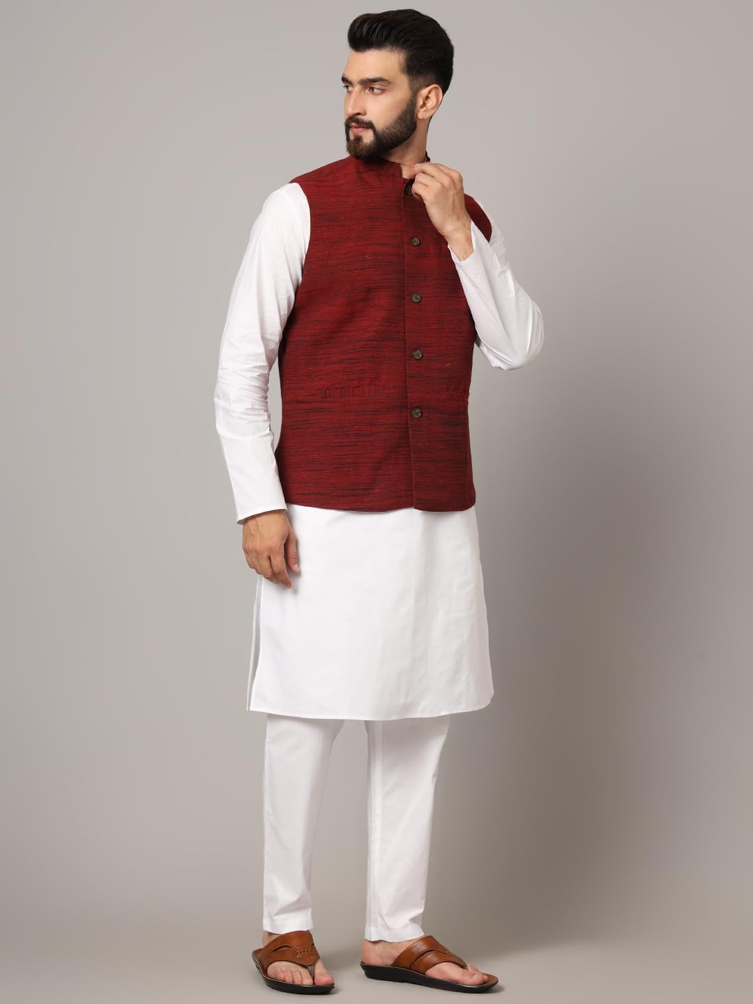 LATEST CHIKAN Men's Nehru Jacket/Waistcoat Sophisticated Ethnic Wear - SADRI-DK-M-44 - Image 4 thumbnail