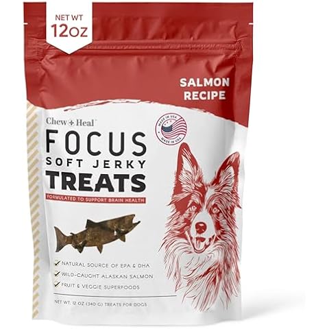 Chew + Heal Labs Dog Salmon Jerky Treats with Cognitive Support - 12 oz of Dog Salmon Treats - Made with Gingko Biloba, Blueberries, Cranberries, Pumpkin, and More - Made in The USA Cover