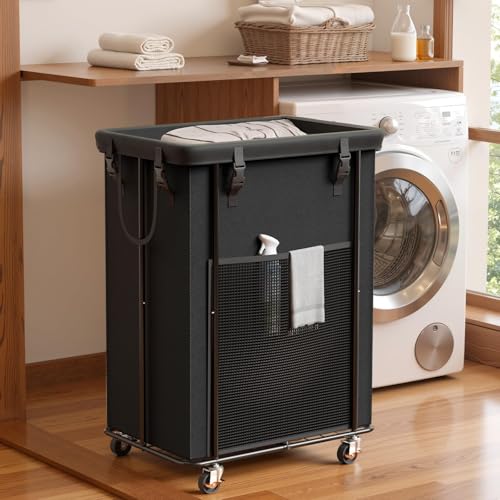 Image of 200L Laundry Hamper with Wheels, Rolling Laundry Basket with Metal Frame and Removable Bag, Large & Tall Dirty Clothes Hampers for Bedroom Aesthetic, Laundry Room, Bathroom, Dorm-Black