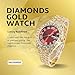 Halukakah Diamonds Gold Watch Iced Out for Boy Teens Kids - 18K Real Gold Plated,42mm Red Dial,Japanese Quartz - 8
