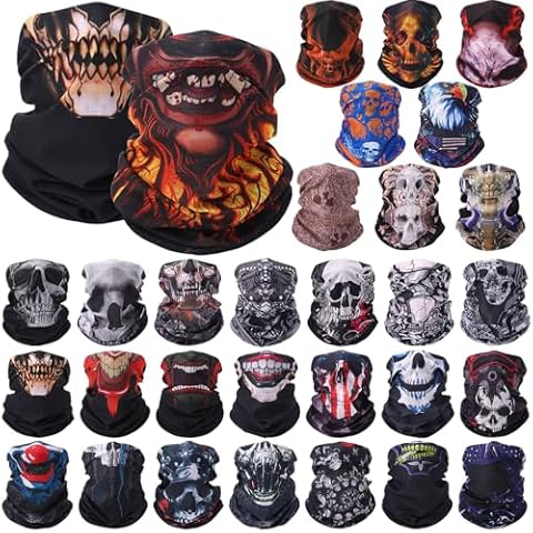 Tarpop 30 Pcs Skull Face Mask for Summer Work Halloween Motorcycle Neck Gaiter Bulk Seamless Headwear Balaclava Face Covers (Elegant Style) Cover