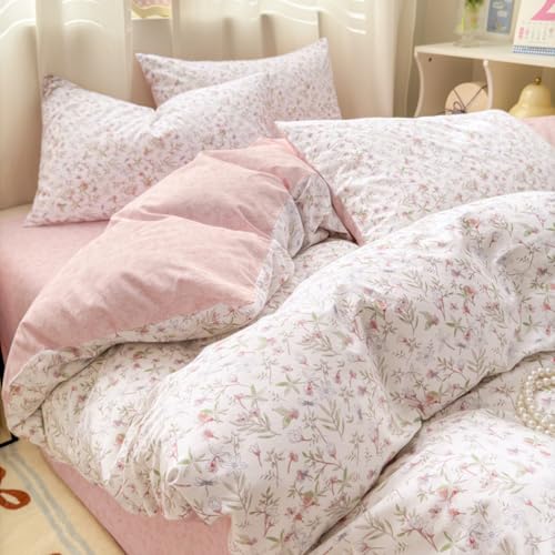 AShanlan Bettwäsche 200x200 Baumwolle Weiß Rosa Blumen Bettwäsche-sets – Ansicht 3