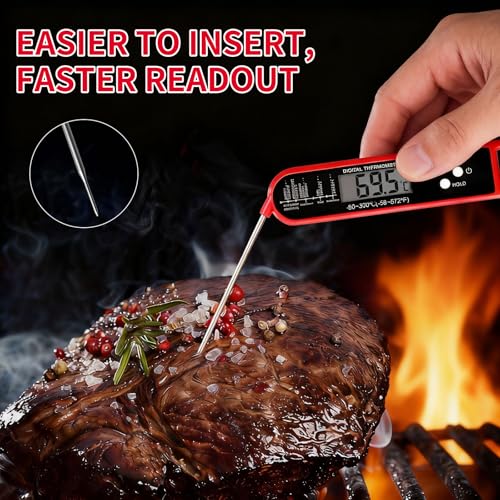 Meat Thermometer Digital for Grilling and Cooking, Instant Read Food Thermometer with Foldable Probe, Perfect for Kitchen, Outside Grill, Candy Making, Essentials BBQ Accessories (Red) - Image 7