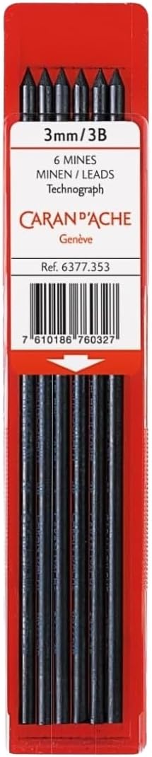 Caran D'ache Technograph 3mm 3B Graphite Leads for fix Pencil Swiss Made (6377.353)