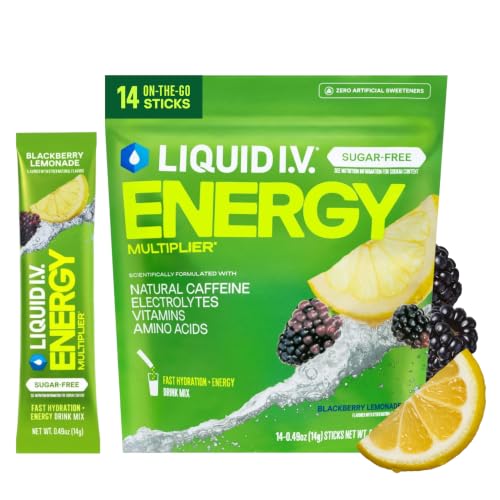 Liquid I.V. Sugar Free + Energy Electrolytes, BlackBerry Lemonade, 14 Count - image 1