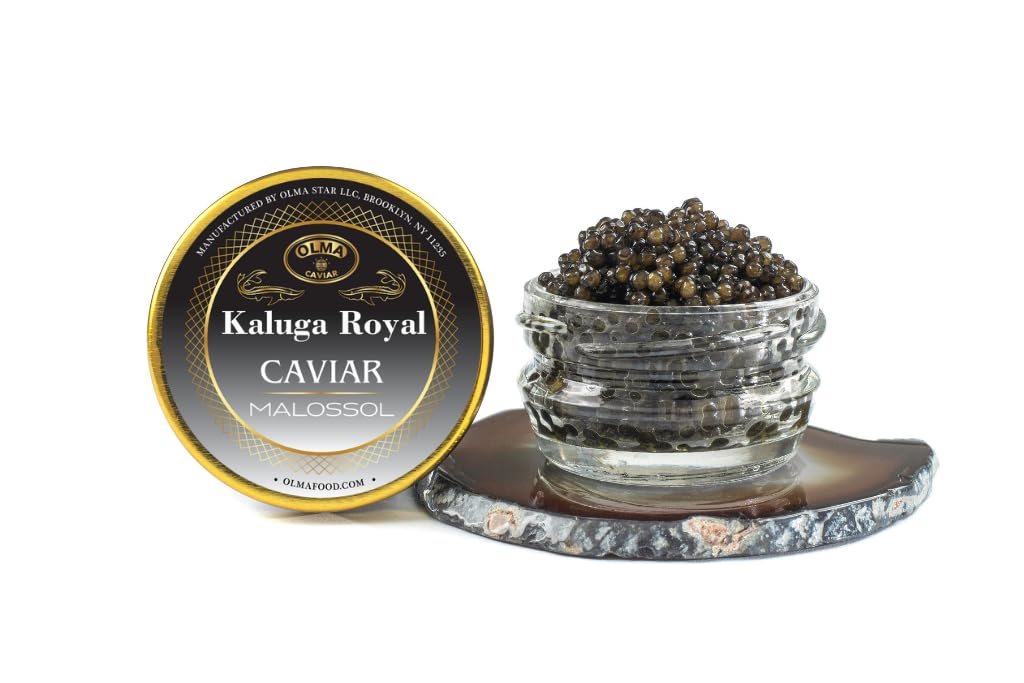 OVERNIGHT SHIPPING- OLMA Kaluga Sturgeon Black Caviar - Large Pearly Grains, Smooth Flavor, Superior Grade - 1 oz / 28 g