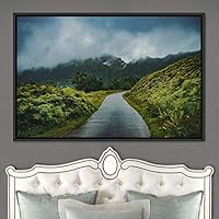 Framed Canvas Wall Art Foggy Mountains Aerial Cool Multicolor Nature Photography Realism Relax/Calm Rustic Wilderness - 16x24 inches
