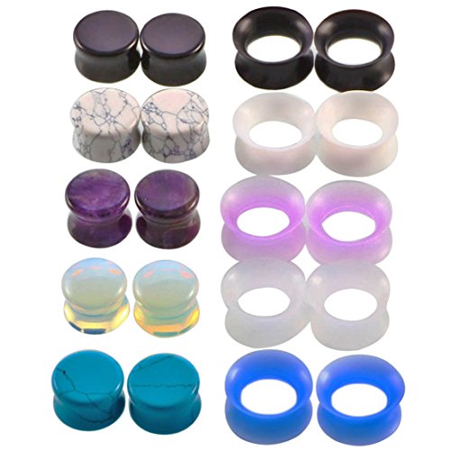 HuaCan 20 Piezas Dilatacones Piedras Naturales + Dilatador Túnel Silicona Delgada Suave de Expansor 14mm