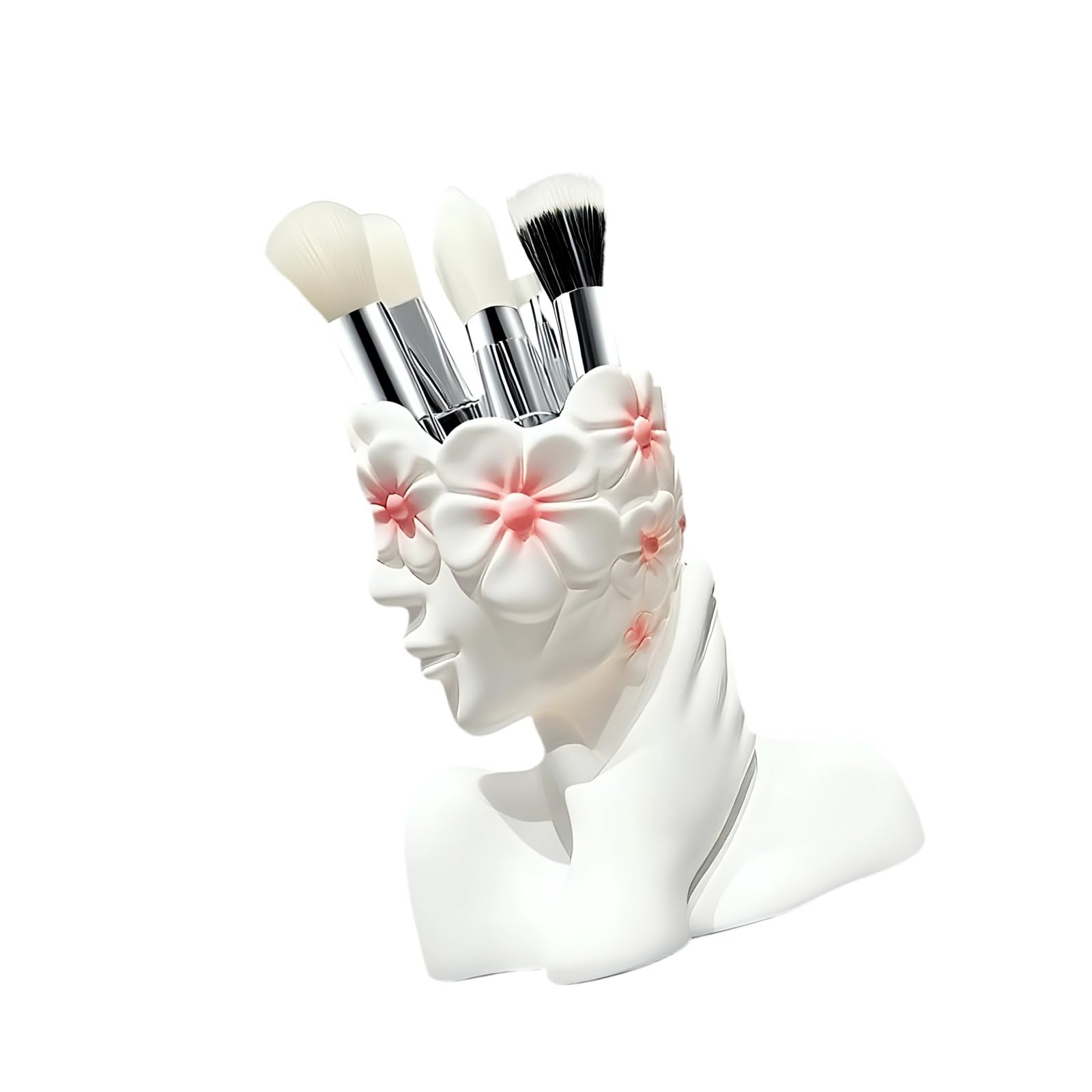 Kaeltsyn Artistic Side Face Designs Cosmetic Brush Holder for Organized Makeup Tool Storage with Resin Construction Cosmetic Brush Holder