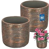 KOTARBAU® 2er Set Blumentopf Groß - Pflanzkübel - ⌀ 12 cm H: 13 cm - Keramik - Kupfer - Pflanztopf - Orchideentopf - Design - Stilvoll - Blumenübertopf - Außen