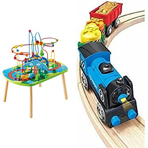 Hape E3824 Jungle Adventure Kids Toddler Wooden Bead Maze & Railway Train Track Play Table Toy & Battery Powered Engine Set | Colorful Wooden Train Set, L: 11.4, W: 1.4, H: 2 Inch #TOP14
