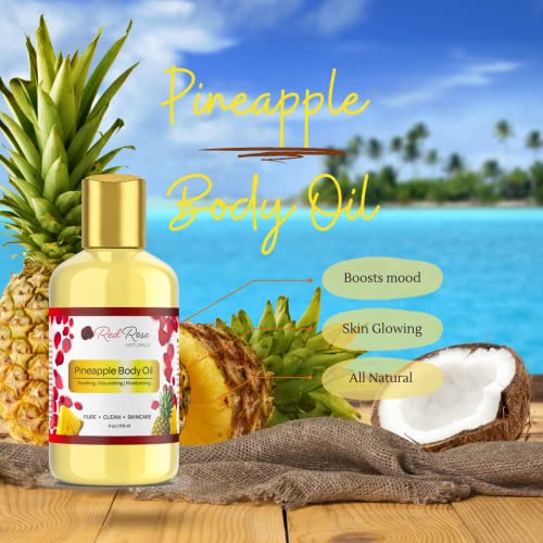 Red Rose Naturals Pineapple Body Oil, 100% Natural, Hydrating & Deep Moisturizing, Bath And Body Oil For Women, Tropical Long Lasting Fragrance, Vegan - 4 Oz. #TOP2