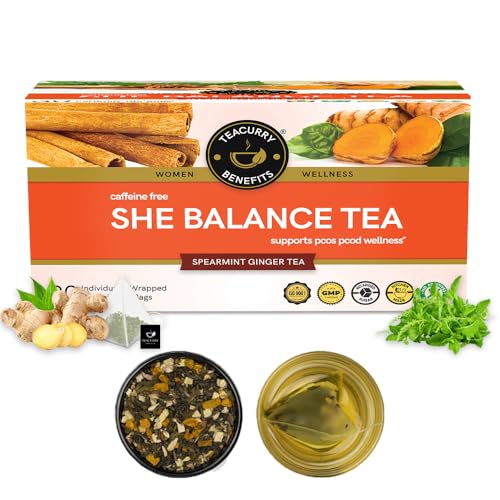 Image of TEACURRY PCOS Tea (30 Tea Bags, 1 Month Pack) - Helps with PCOS, Cycle and Weight Wellness - She Balance Tea, 60 Gms