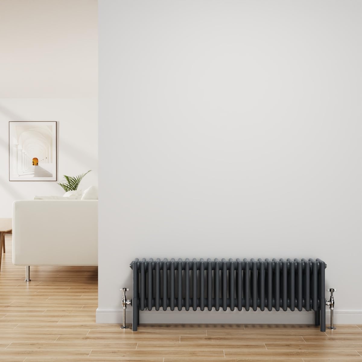 NRG Traditional Radiator Anthracite Cast Iron 4 Column Horizontal Central Heating Bathroom Radiators 300x1190mm