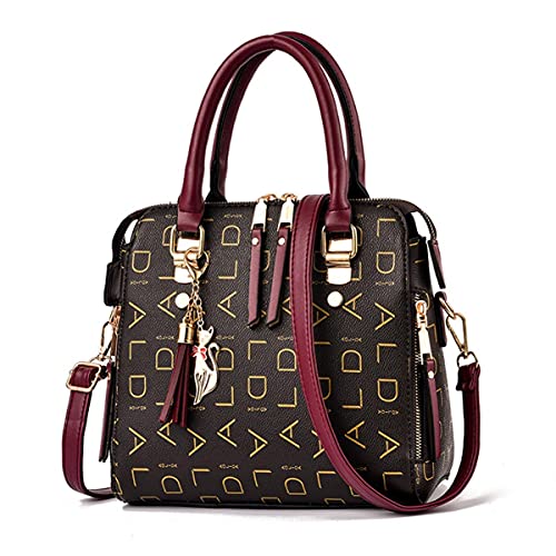 XIAOL Women Satchel Handbags Vegan Leather Purses Shoulder Bag Strap PU Leather Pocketbook Top Handle Woman Purse (Color : Wine red, Size : Large)