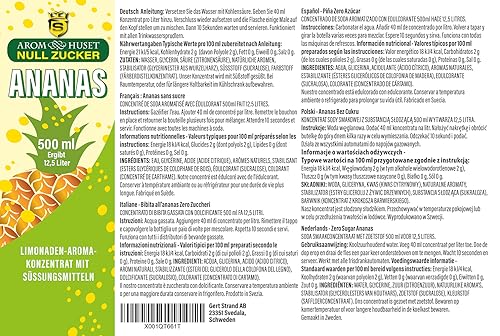 Zero Ananas Soda Konzentrat | 1 Flasche 500 ml ergibt 12,5 Liter | ohne Zucker | für Wassersprudler | Softdrink | Fertiggetränk | kalorienarm | ohne Konservierungsstoffe