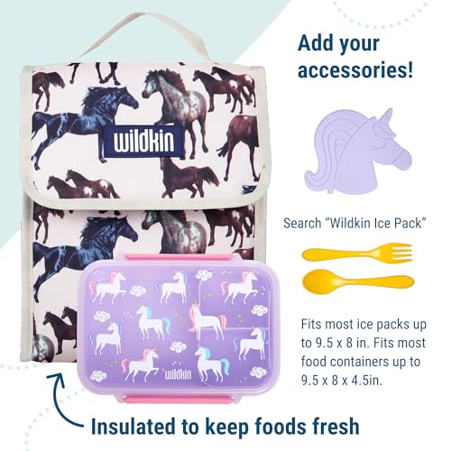 Image of Wildkin Kids Insulated Lunch Bag for Boys and Girls, Lunch Bags is Ideal Size for Packing Hot or Cold Snacks for School and Travel, Mom's Choice Award Winner, BPA-Free, Olive Kids (Horse Dreams)