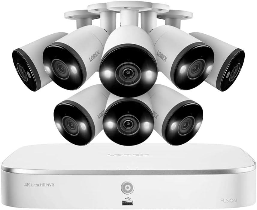 Lorex Fusion 4K 16-Channel (8 Wired + 8 Wi-Fi) 2TB NVR System with 8 Bullet Cameras Featuring Smart Deterrence and 2-Way Audio